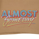 Text 'ALMOST Someday' on a beige background with decorative elements.