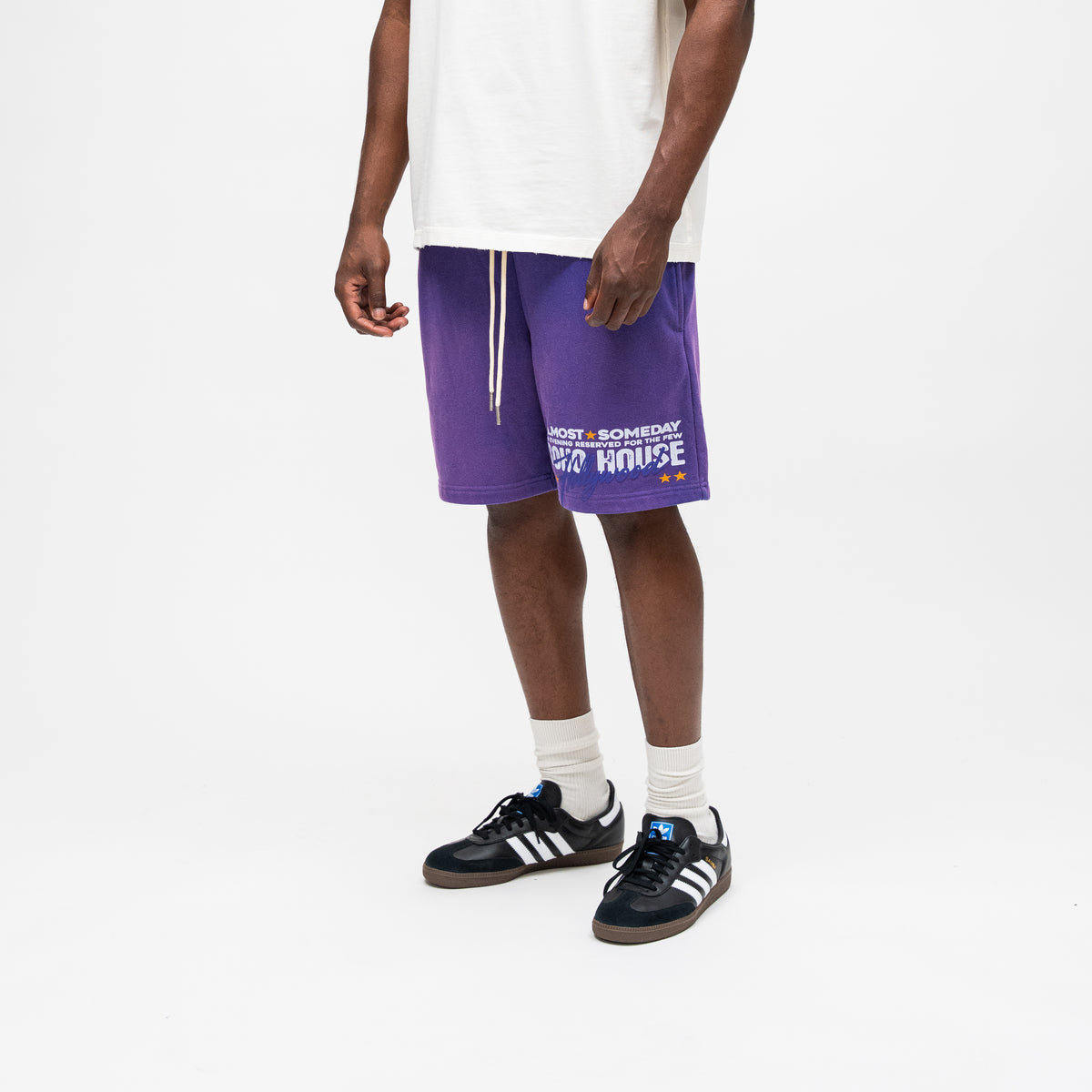 ALMOST SOMEDAY Soho Terry Shorts in Purple, detail view