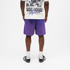 ALMOST SOMEDAY Soho Terry Shorts in Purple, back view