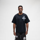 ALMOST SOMEDAY Vision Tee in Black, front view with ornate cross graphic on left chest
