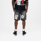 ALMOST SOMEDAY Welcome Denim Jort in Washed Black, back view