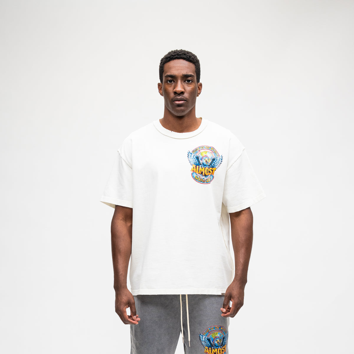 ALMOST SOMEDAY World Tee in Cream, front view