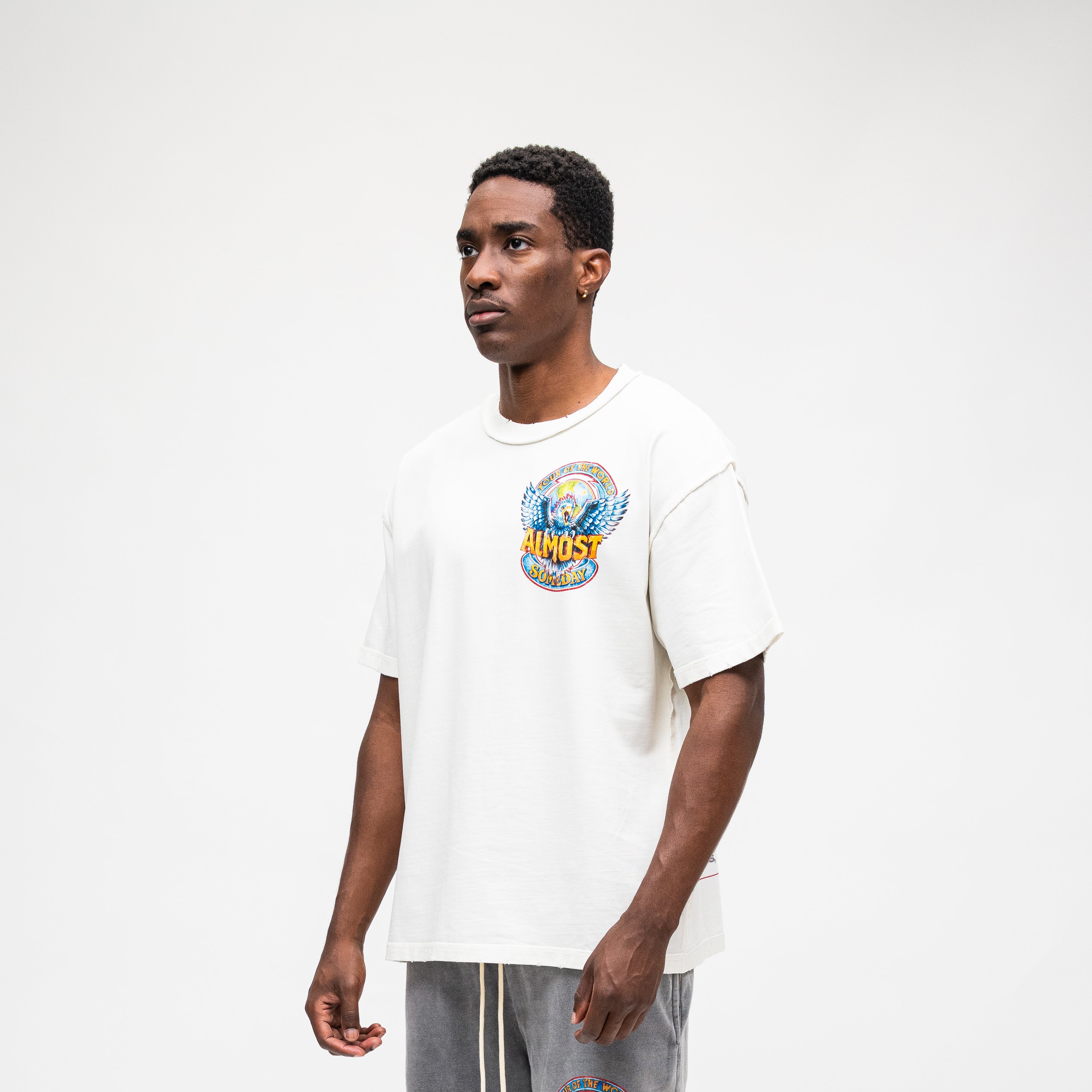 ALMOST SOMEDAY World Tee in Cream, detail view
