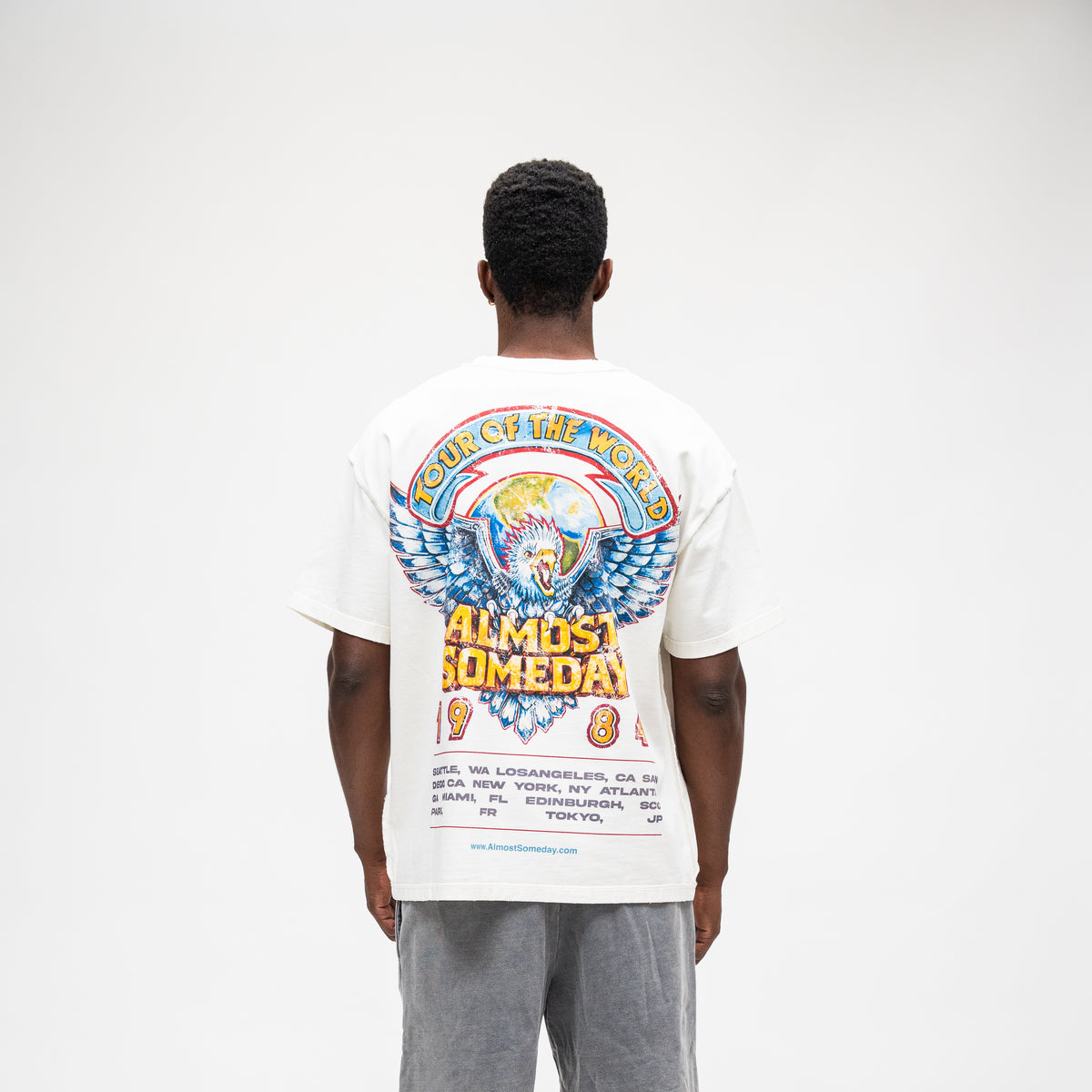 ALMOST SOMEDAY World Tee in Cream, back view