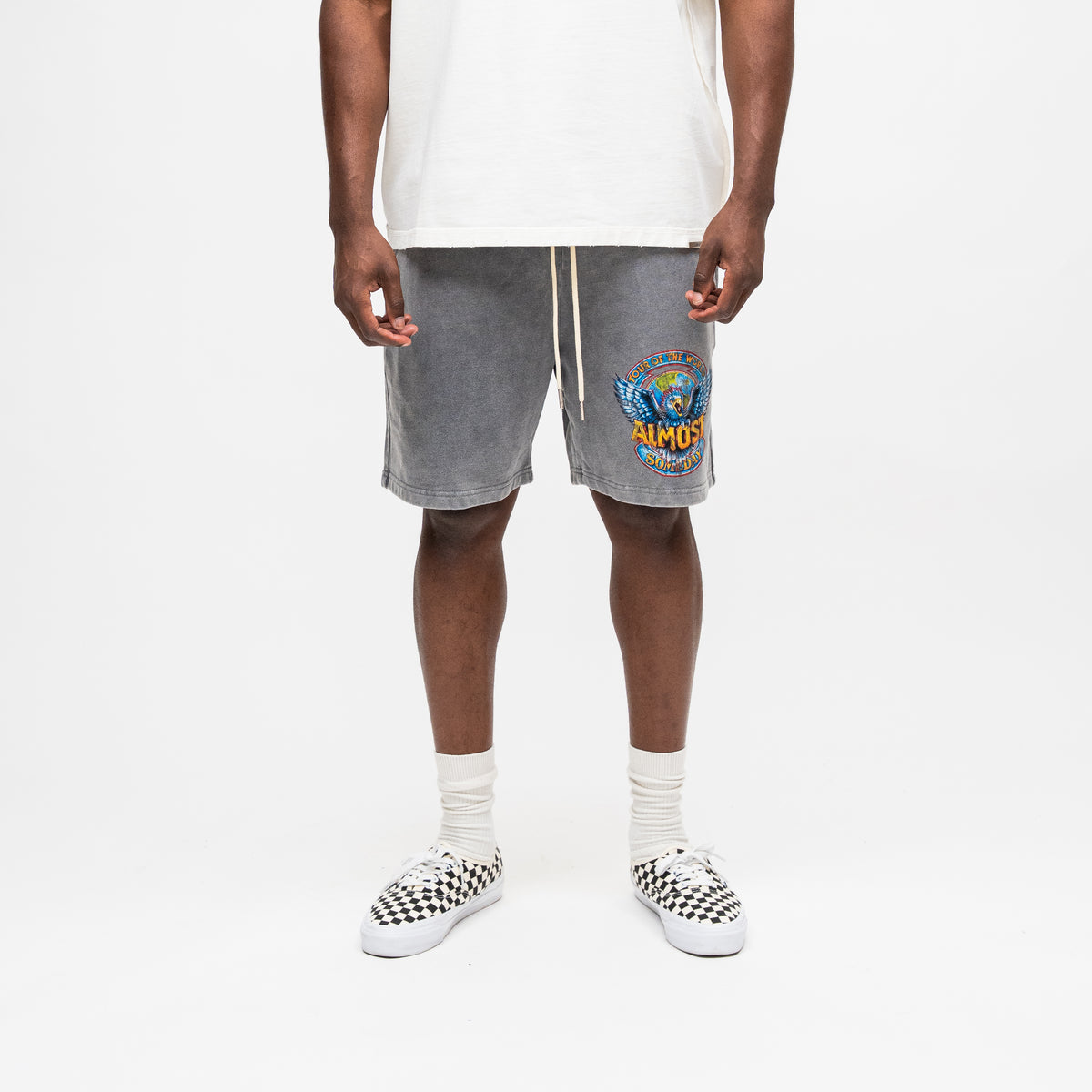 ALMOST SOMEDAY World Terry Short in Heavy Vintage Grey, front view