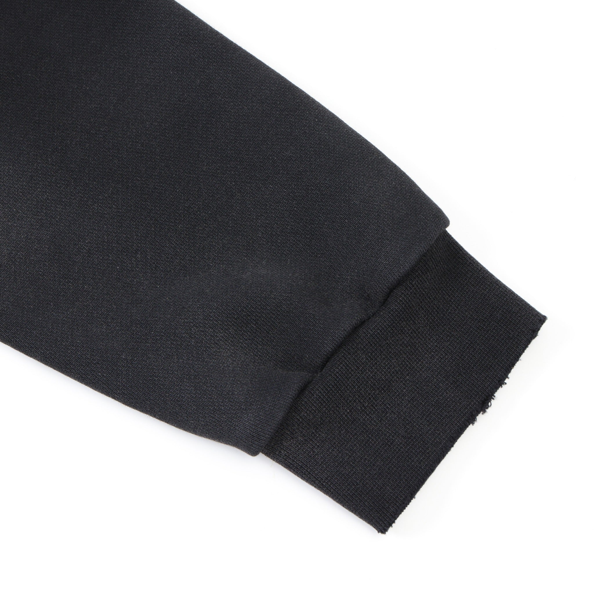Enemies Zip Hoodie – Black – Close-up of sleeve and ribbed cuff