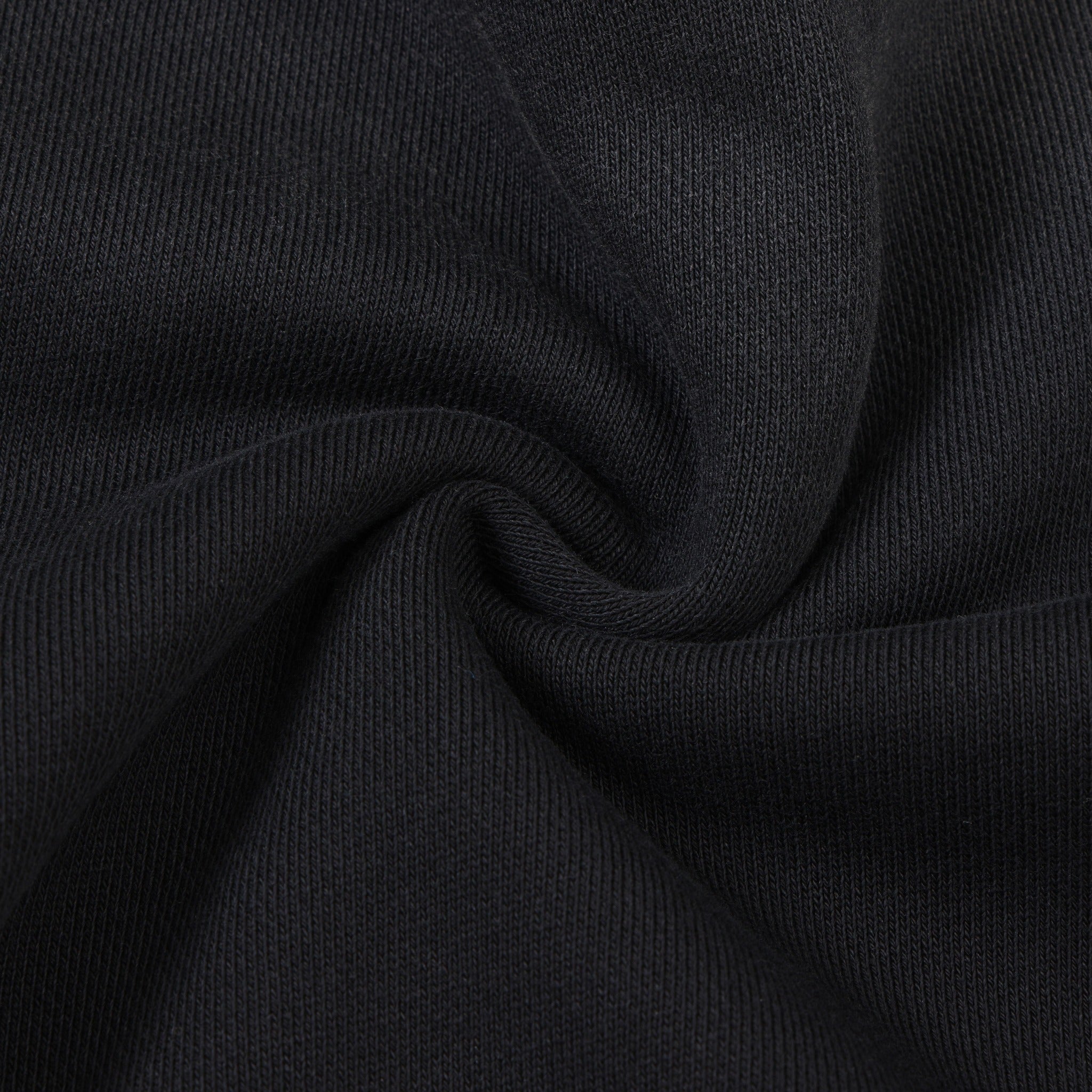 Enemies Zip Hoodie – Black – Close-up of black fabric gathered to show knit texture