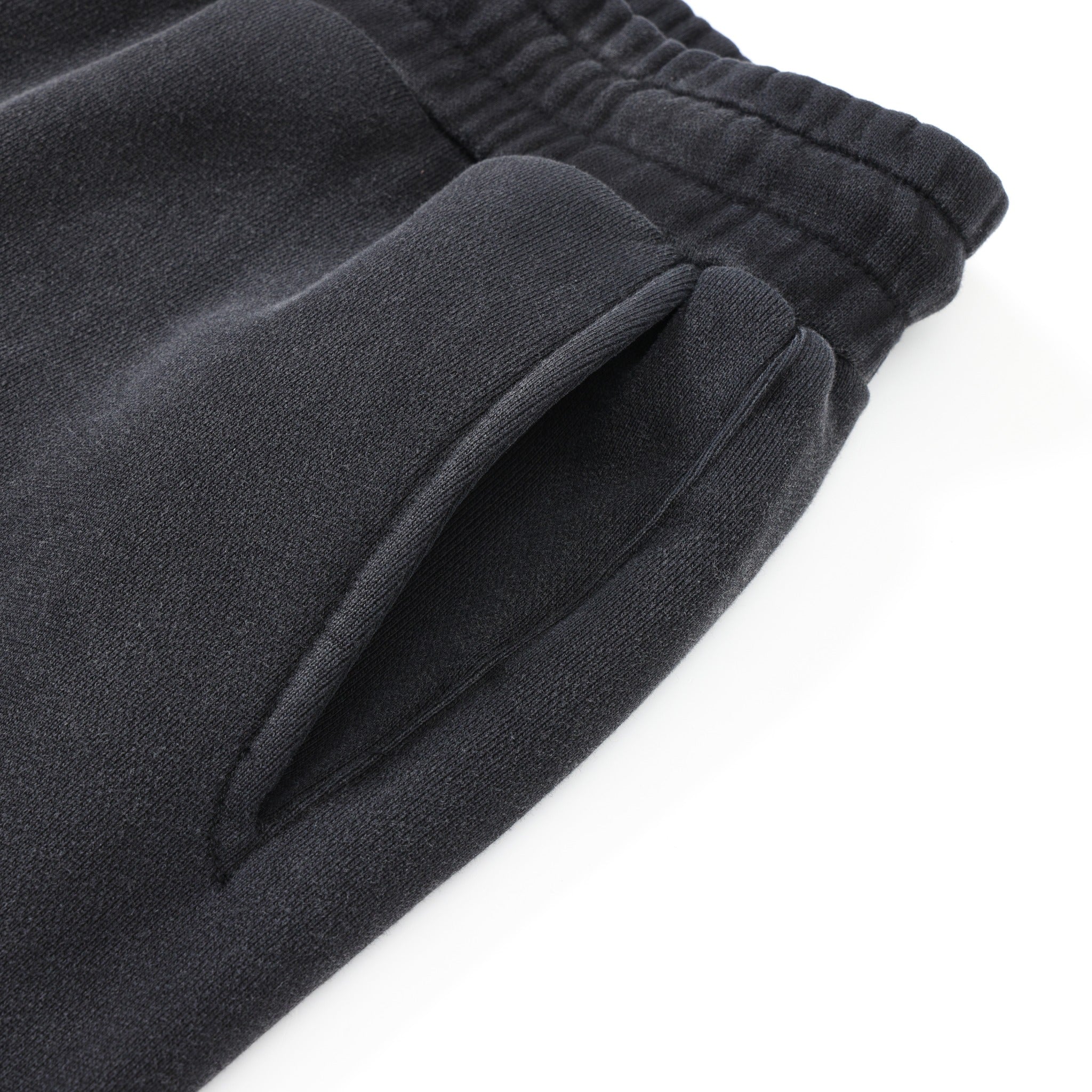 League Flare Sweatpants – Black – Close-up of side pocket opening and elastic waistband