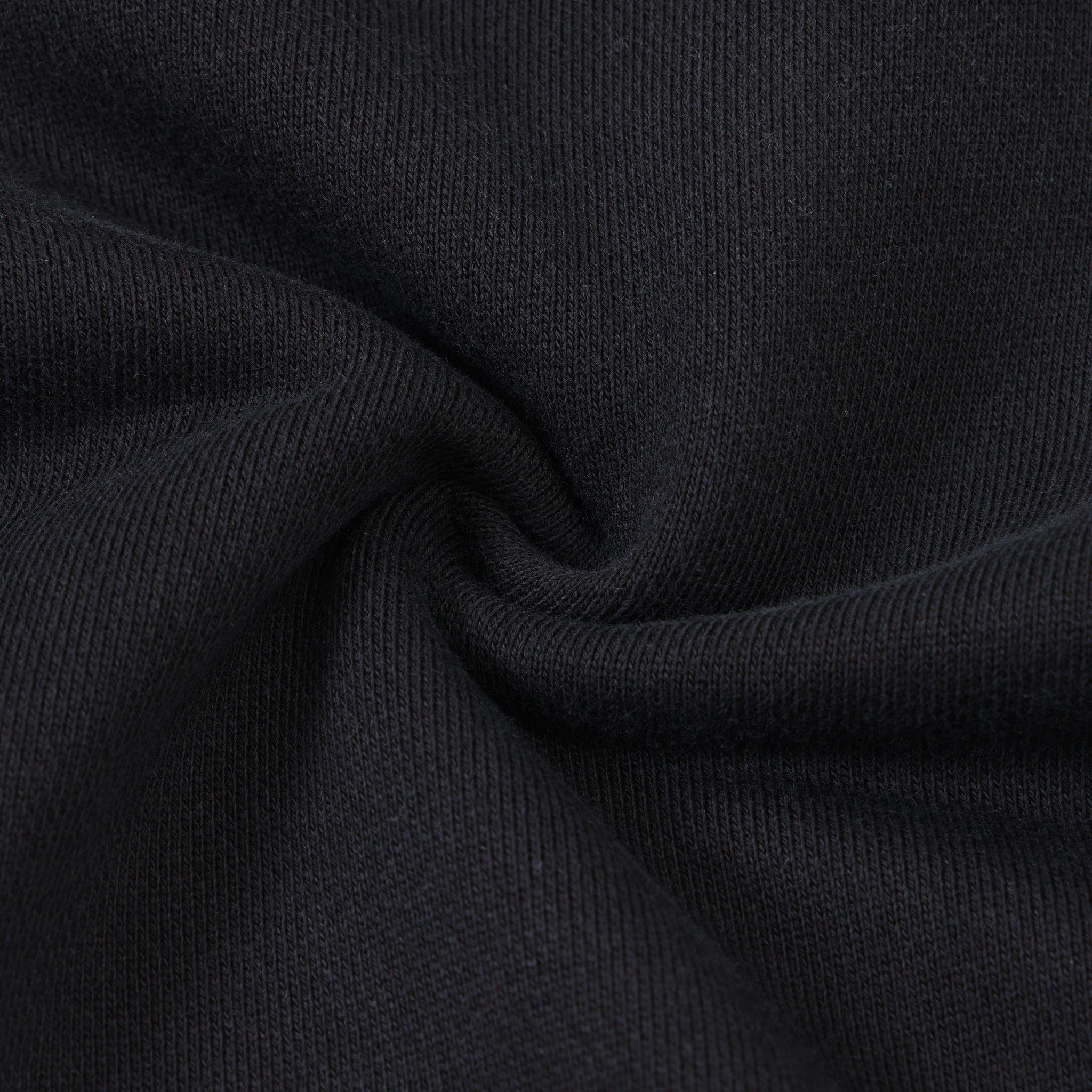 League Flare Sweatpants – Black – Close-up of black fabric gathered to show texture