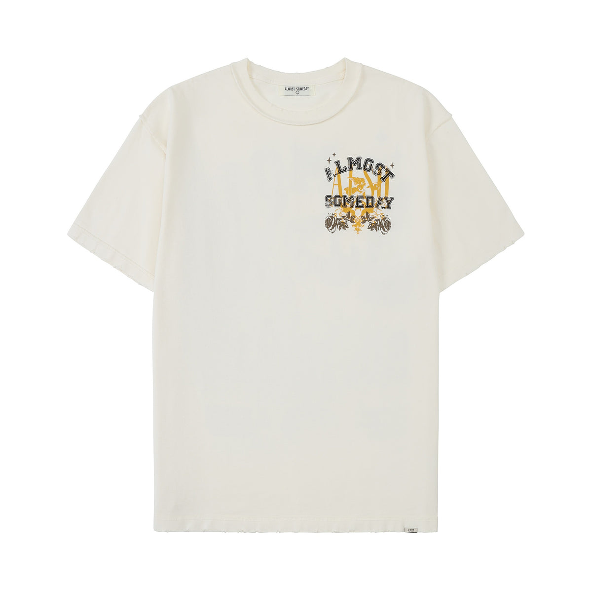 League Tee – Cream – Front flat lay showing chest graphic and short sleeves