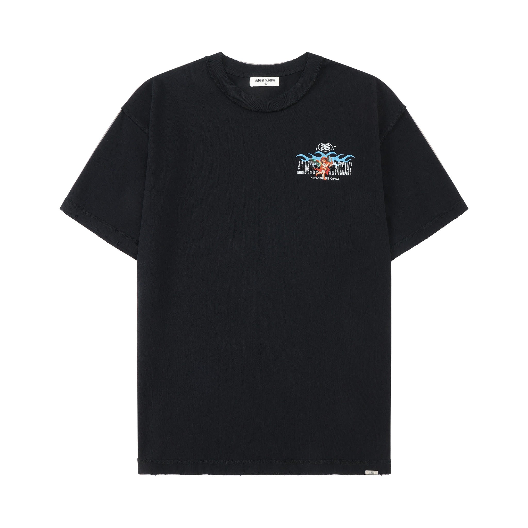 Members Tee – Black – Front flat lay showing chest graphic, crew neckline, and short sleeves