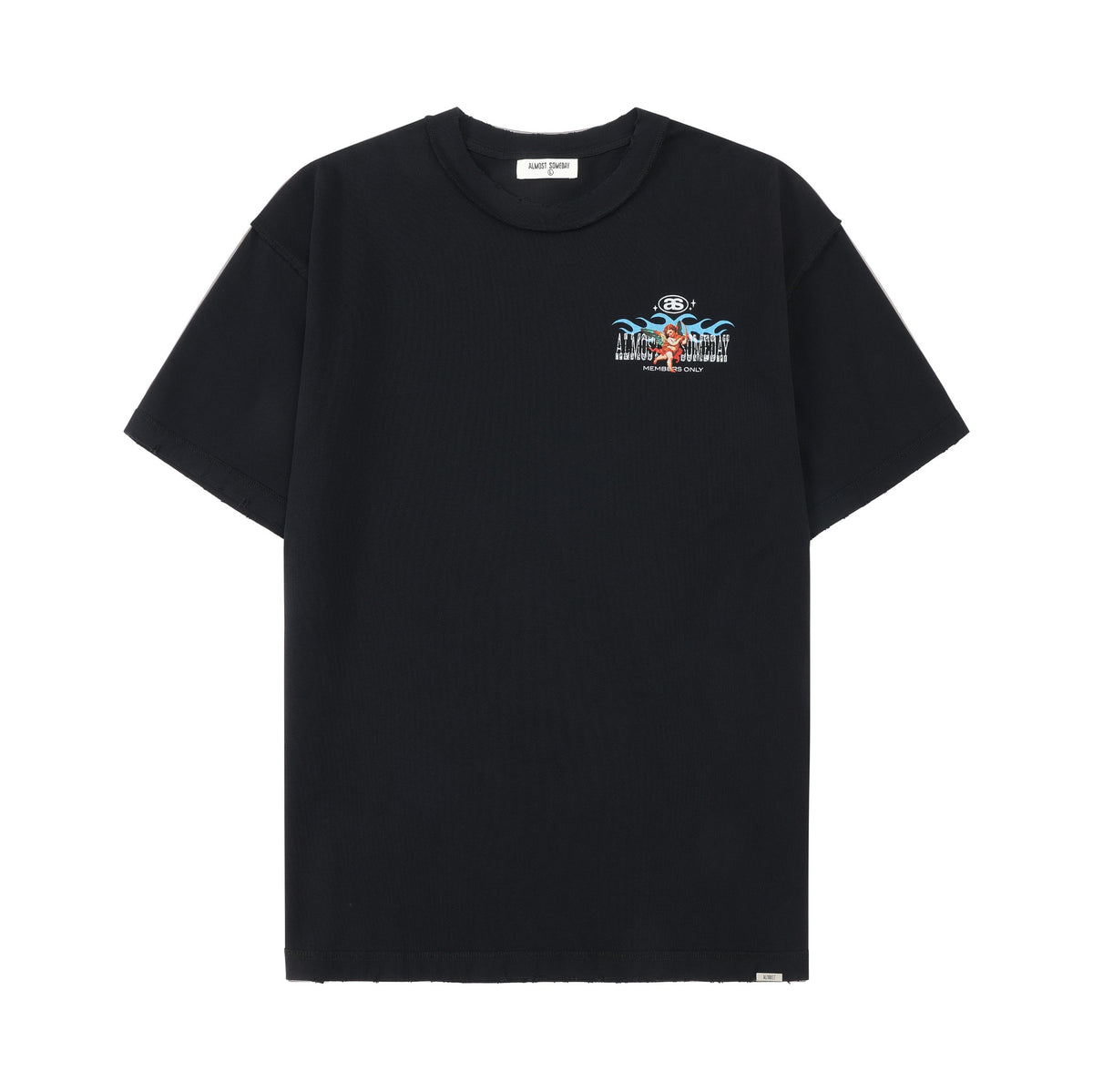 Members Tee – Black – Front flat lay showing chest graphic, crew neckline, and short sleeves