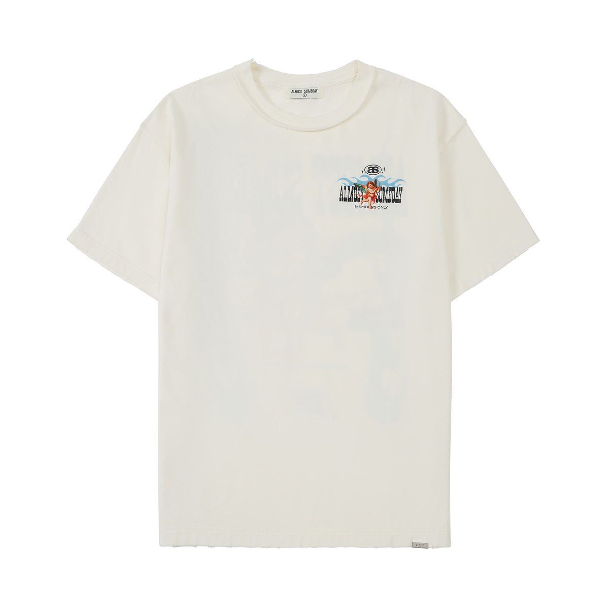 Members Tee – Cream – Front flat lay showing chest graphic, crew neckline, and short sleeves