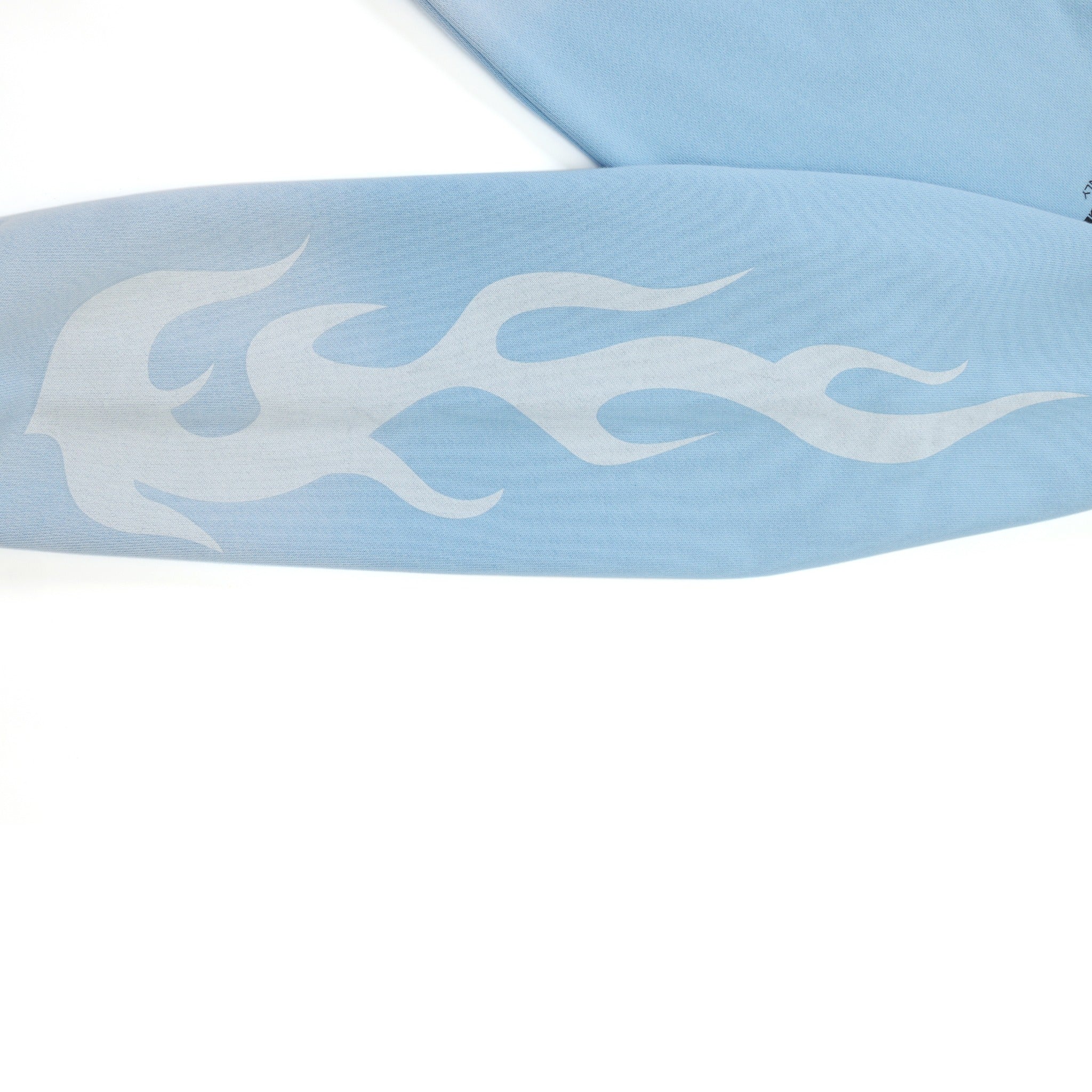 Members Zip Hoodie – Light Blue – Sleeve detail showing white flame graphic