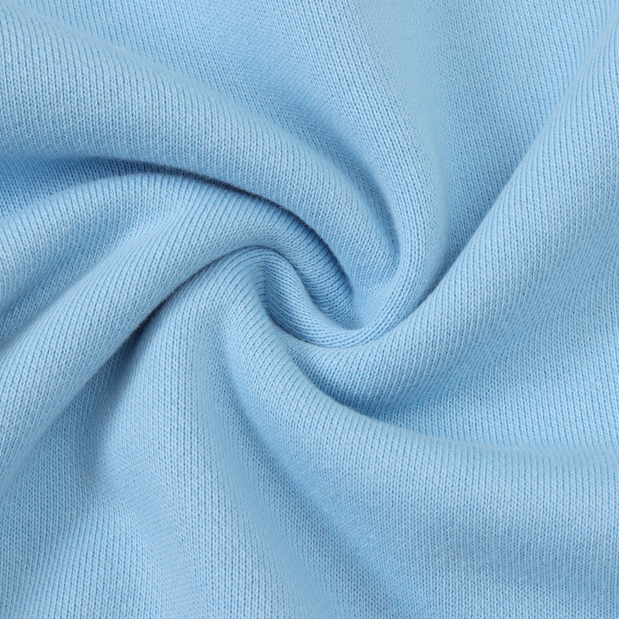 Members Zip Hoodie – Light Blue – Close-up of light blue fabric twisted to show texture