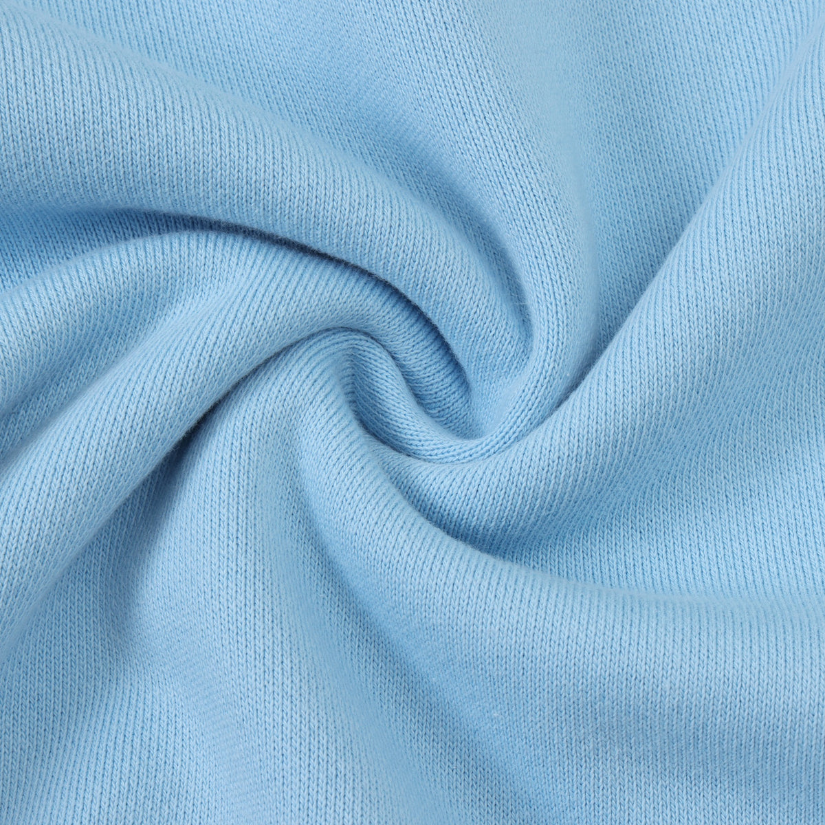 Members Zip Hoodie – Light Blue – Close-up of light blue fabric twisted to show texture