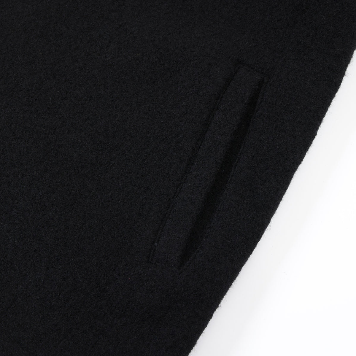 Saint Cropped Wool Jacket – Black – Close-up of front welt pocket and textured black fabric