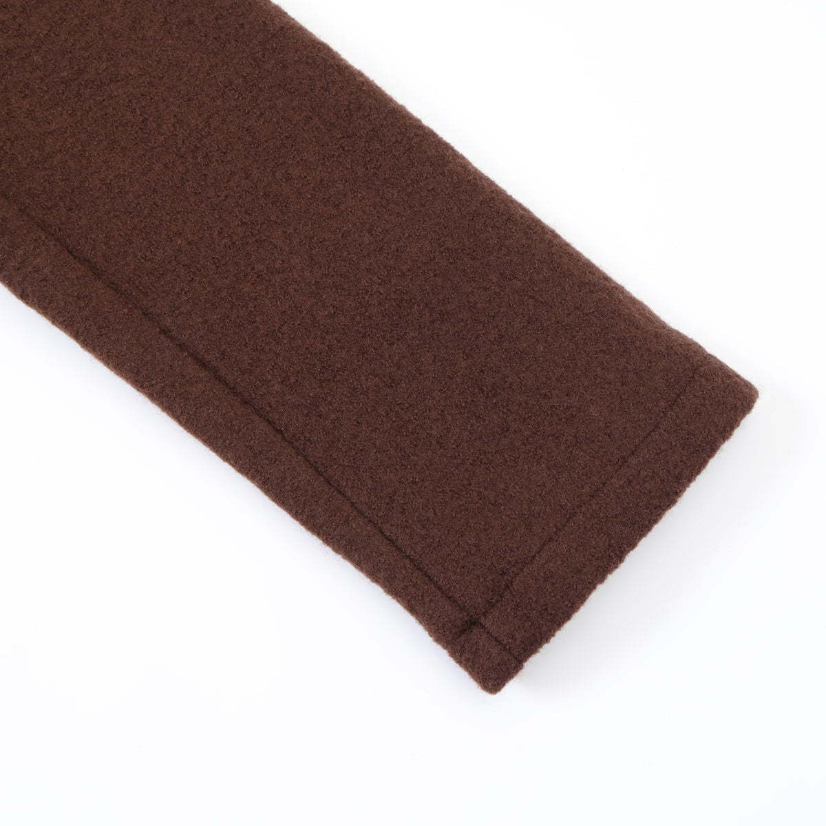 Saint Cropped Wool Jacket – Brown – Close-up of sleeve cuff and stitched seam