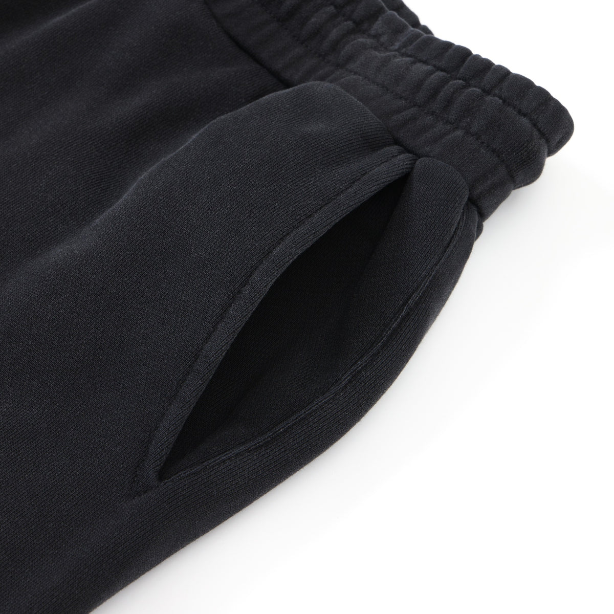 Smoke Flare Bottoms – Black – Close-up of side pocket opening and gathered elastic waistband