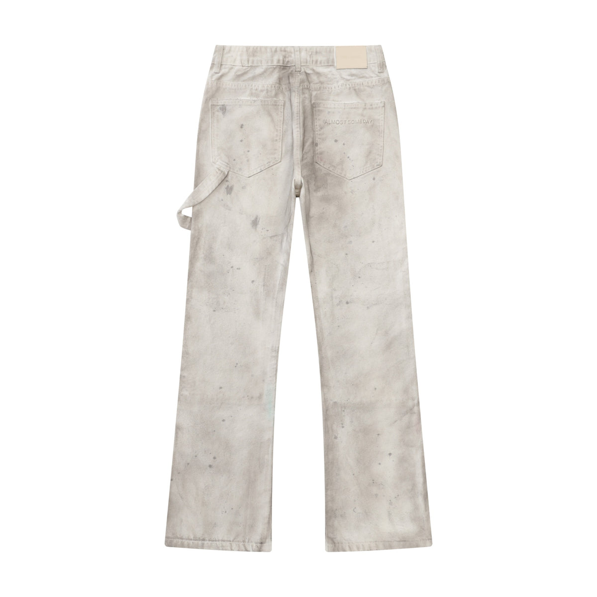 Spade Pants – Cream – Back flat lay showing rear patch pockets, waistband patch, utility loop, and wide legs